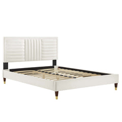 Sofia White Channel Tufted Performance Velvet King Platform Bed - 86.5x79" - Ornate Home