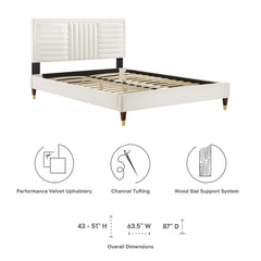 Sofia White Channel Tufted Performance Velvet King Platform Bed - 86.5x79" - Ornate Home