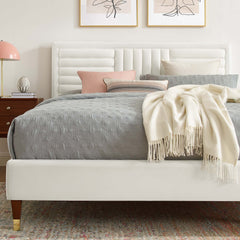 Sofia White Channel Tufted Performance Velvet King Platform Bed - 86.5x79" - Ornate Home