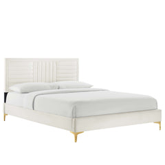 Sofia White Channel Tufted Performance Velvet King Platform Bed - 87x79" - Ornate Home