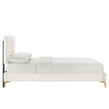 Sofia White Channel Tufted Performance Velvet King Platform Bed - 87x79" - Ornate Home