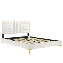 Sofia White Channel Tufted Performance Velvet King Platform Bed - 87x79" - Ornate Home