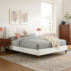 Sofia White Channel Tufted Performance Velvet Queen Platform Bed - 87x63.5" - Ornate Home
