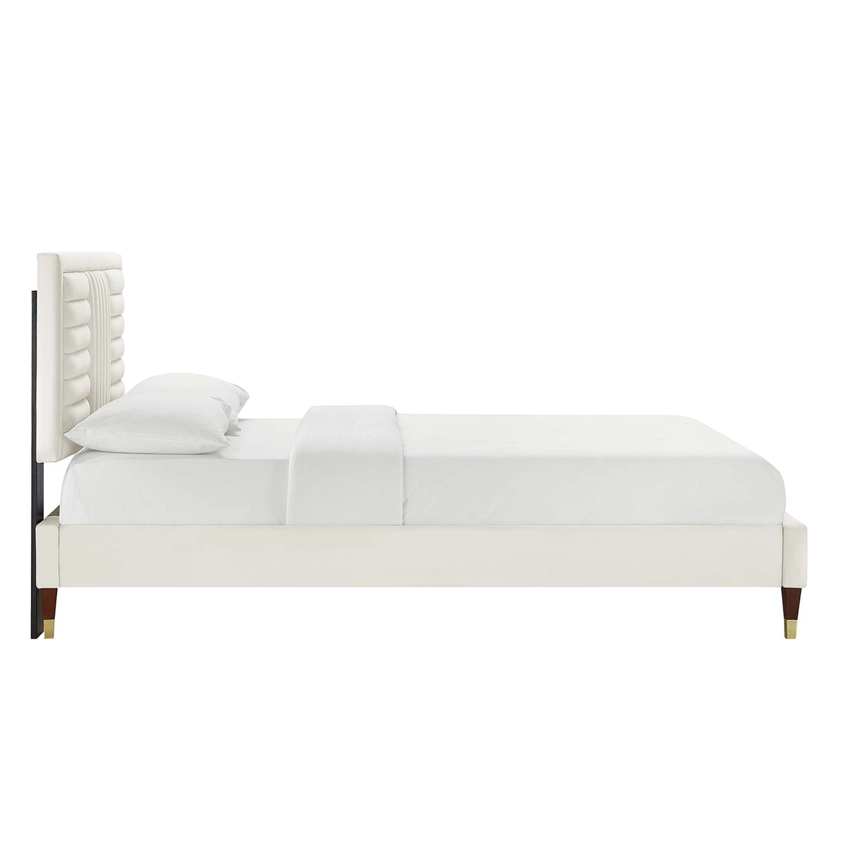 Sofia White Channel Tufted Performance Velvet Queen Platform Bed - 87x63.5" - Ornate Home