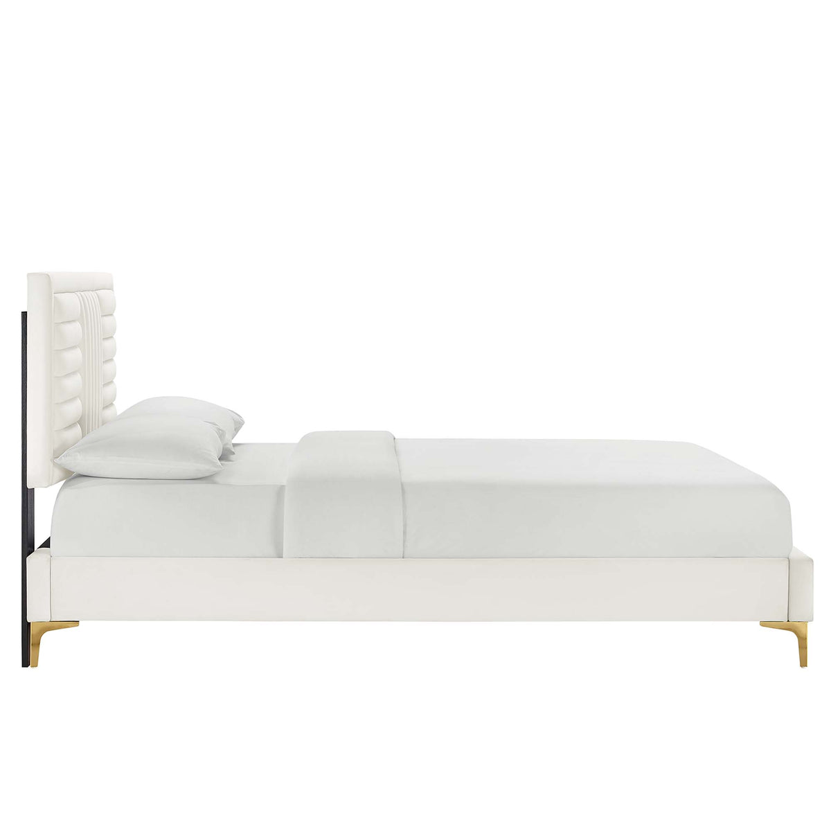 Sofia White Channel Tufted Performance Velvet Queen Platform Bed - 87x63.5x12.5" - Ornate Home