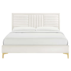 Sofia White Channel Tufted Performance Velvet Queen Platform Bed - 87x63.5x12.5" - Ornate Home