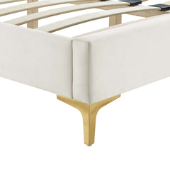 Sofia White Channel Tufted Performance Velvet Queen Platform Bed - 87x63.5x12.5" - Ornate Home
