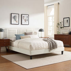Sofia White Tapered Wood Leg Channel Tufted Performance Velvet Full Platform Bed - Ornate Home