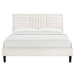 Sofia White Tapered Wood Leg Channel Tufted Performance Velvet Full Platform Bed - Ornate Home