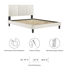 Sofia White Tapered Wood Leg Channel Tufted Performance Velvet Full Platform Bed - Ornate Home
