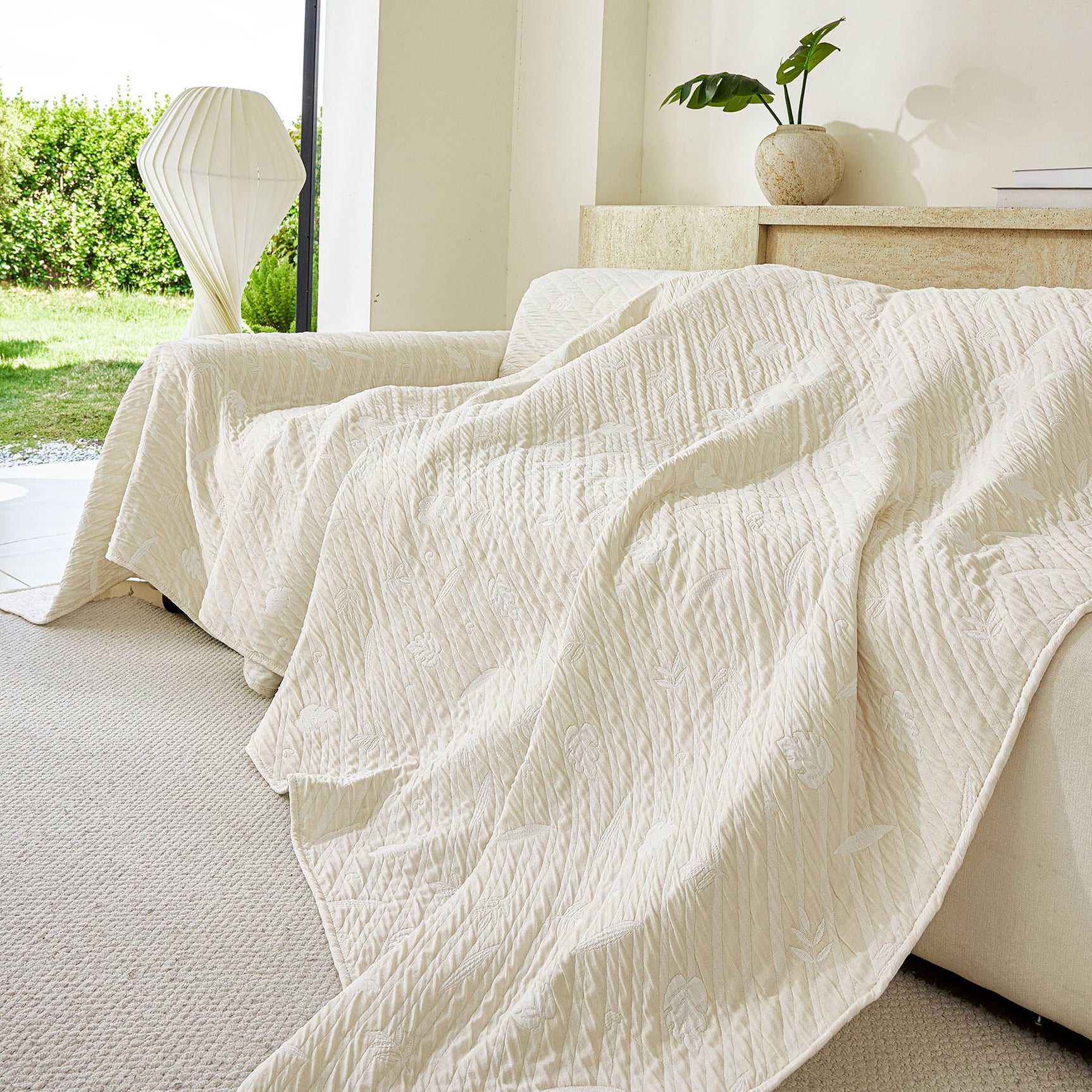 Soft Breathable Sofa Cover Blanket,Botanical Embossed Furniture Protector Throw Cover - Ornate Home
