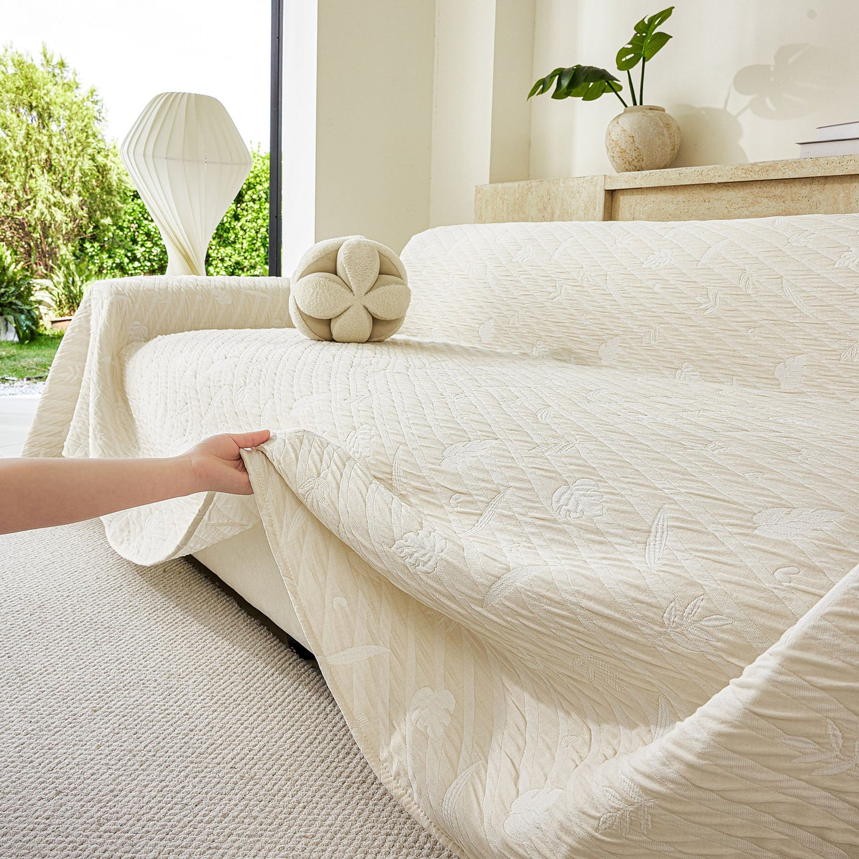 Soft Breathable Sofa Cover Blanket,Botanical Embossed Furniture Protector Throw Cover - Ornate Home