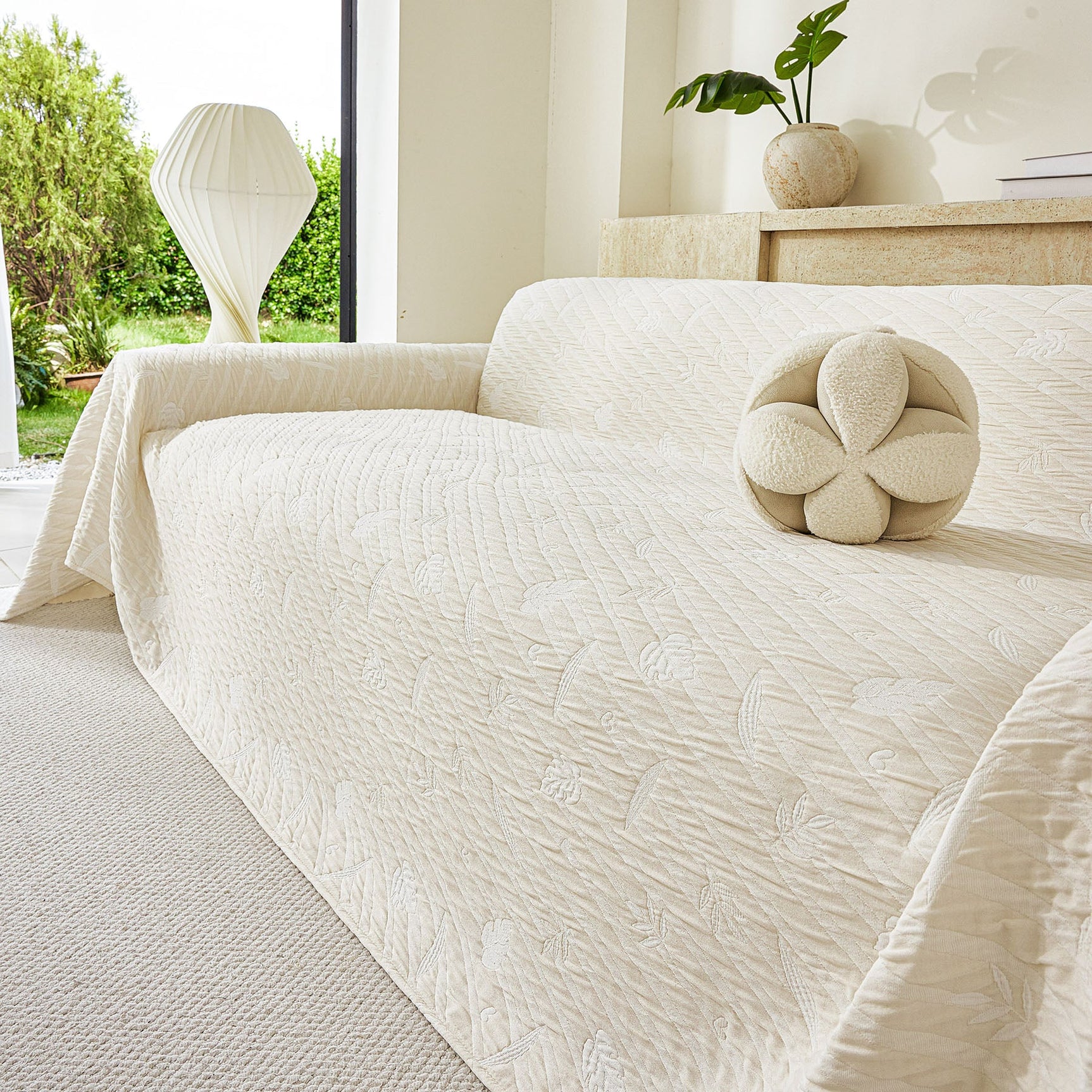 Soft Breathable Sofa Cover Blanket,Botanical Embossed Furniture Protector Throw Cover - Ornate Home