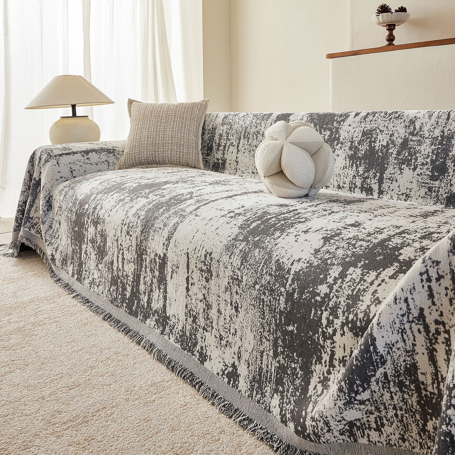 Soft Chenille Sofa Cover, Textured Abstract Couch Protector Cover with Vintage Pattern - Ornate Home