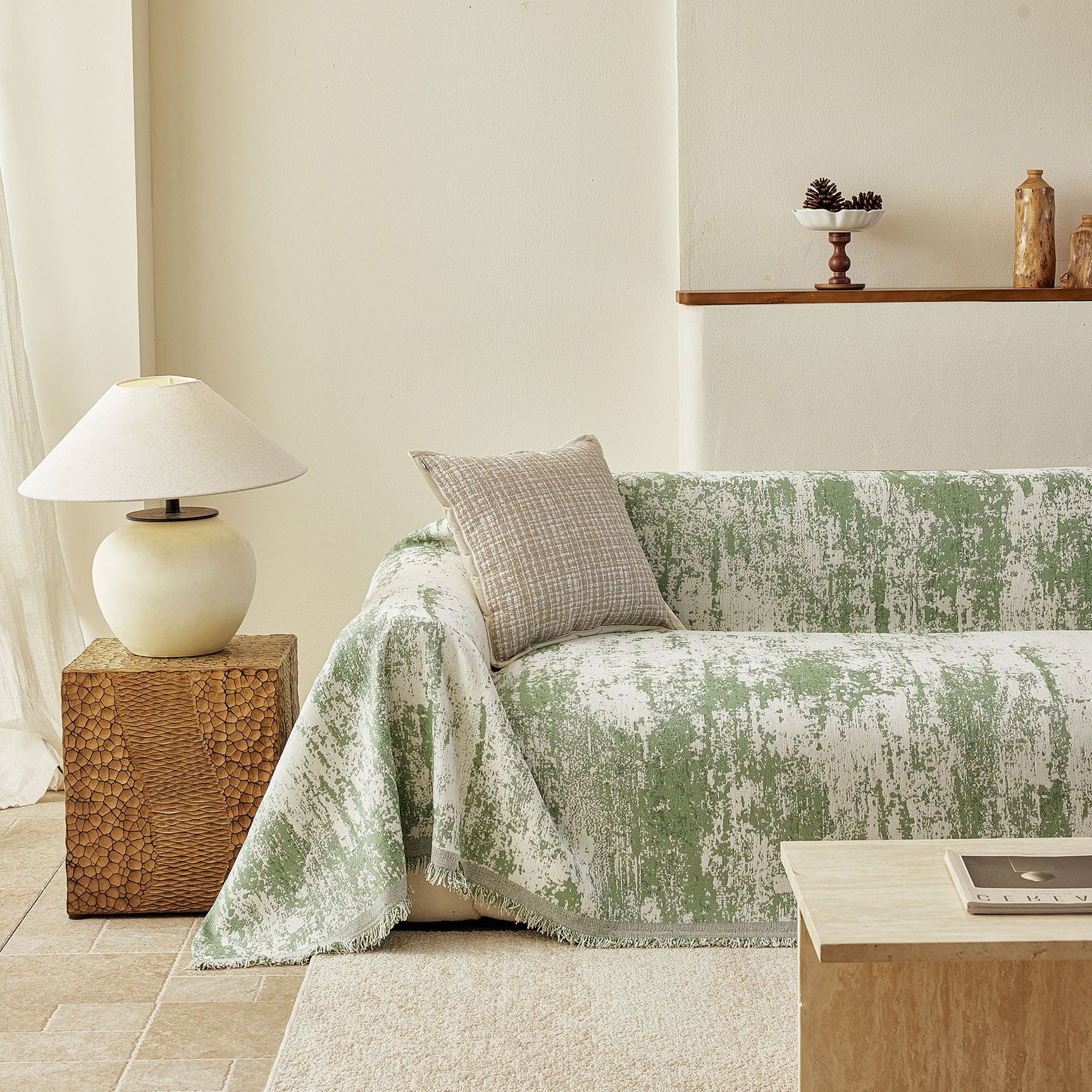 Soft Chenille Sofa Cover, Textured Abstract Couch Protector Cover with Vintage Pattern - Ornate Home