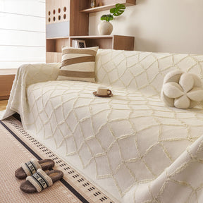 Soft Chenille Sofa Throw Cover, Raised Geometric Texture Furniture Protector Blanket - Ornate Home