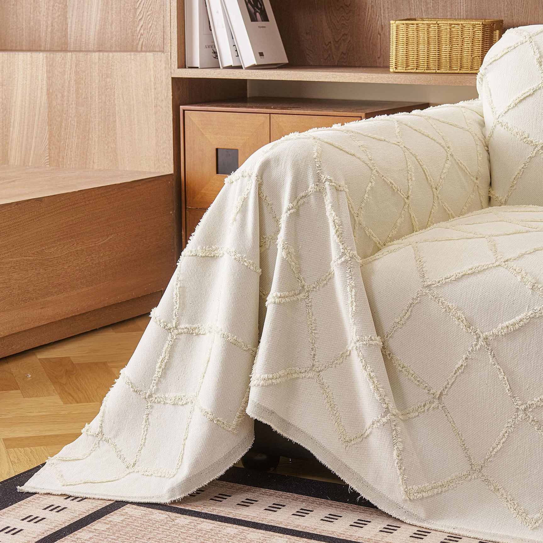 Soft Chenille Sofa Throw Cover, Raised Geometric Texture Furniture Protector Blanket - Ornate Home