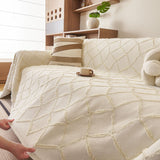 Soft Chenille Sofa Throw Cover, Raised Geometric Texture Furniture Protector Blanket - Ornate Home