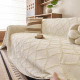 Soft Chenille Sofa Throw Cover, Raised Geometric Texture Furniture Protector Blanket - Ornate Home