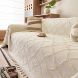 Soft Chenille Sofa Throw Cover, Raised Geometric Texture Furniture Protector Blanket - Ornate Home