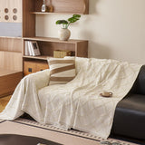 Soft Chenille Sofa Throw Cover, Raised Geometric Texture Furniture Protector Blanket - Ornate Home