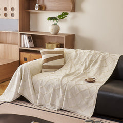 Soft Chenille Sofa Throw Cover, Raised Geometric Texture Furniture Protector Blanket - Ornate Home