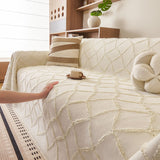 Soft Chenille Sofa Throw Cover, Raised Geometric Texture Furniture Protector Blanket - Ornate Home