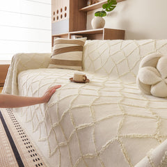 Soft Chenille Sofa Throw Cover, Raised Geometric Texture Furniture Protector Blanket - Ornate Home