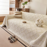 Soft Chenille Sofa Throw Cover, Raised Geometric Texture Furniture Protector Blanket - Ornate Home