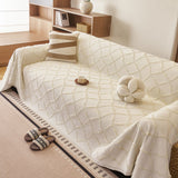 Soft Chenille Sofa Throw Cover, Raised Geometric Texture Furniture Protector Blanket - Ornate Home