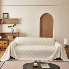 Soft Chenille Sofa Throw Cover, Raised Geometric Texture Furniture Protector Blanket - Ornate Home