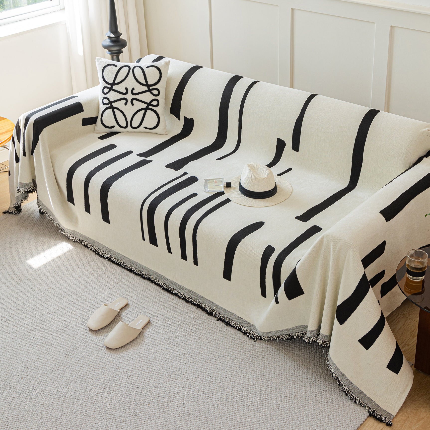 Soft Cozy Chenille Throw Cover for Couch with Tassel Accents, Dustproof Soft Throws for Sofa - Ornate Home