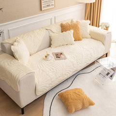 Soft Furry Velvet Plush Non-Slip Sofa Cover Quilted Palm Leaves Sectional Couch Cover for Kids and Pets - Ornate Home