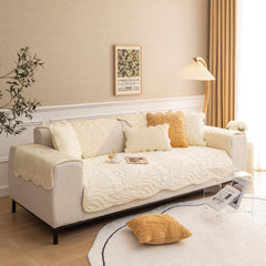 Soft Furry Velvet Plush Non-Slip Sofa Cover Quilted Palm Leaves Sectional Couch Cover for Kids and Pets - Ornate Home