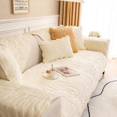 Soft Furry Velvet Plush Non-Slip Sofa Cover Quilted Palm Leaves Sectional Couch Cover for Kids and Pets - Ornate Home