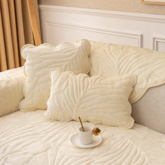 Soft Furry Velvet Plush Non-Slip Sofa Cover Quilted Palm Leaves Sectional Couch Cover for Kids and Pets - Ornate Home