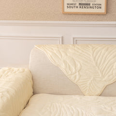 Soft Furry Velvet Plush Non-Slip Sofa Cover Quilted Palm Leaves Sectional Couch Cover for Kids and Pets - Ornate Home