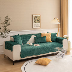 Soft Furry Velvet Plush Non-Slip Sofa Cover Quilted Palm Leaves Sectional Couch Cover for Kids and Pets - Ornate Home