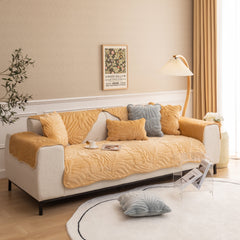 Soft Furry Velvet Plush Non-Slip Sofa Cover Quilted Palm Leaves Sectional Couch Cover for Kids and Pets - Ornate Home