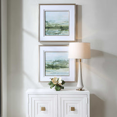 Soft Sage Green/White Abstract Landscape Prints (Set of 2) - Ornate Home