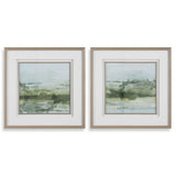 Soft Sage Green/White Abstract Landscape Prints (Set of 2) - Ornate Home