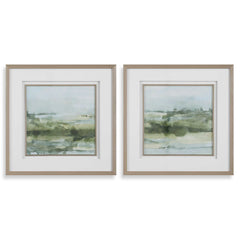 Soft Sage Green/White Abstract Landscape Prints (Set of 2) - Ornate Home