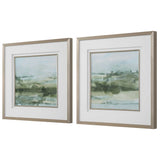Soft Sage Green/White Abstract Landscape Prints (Set of 2) - Ornate Home