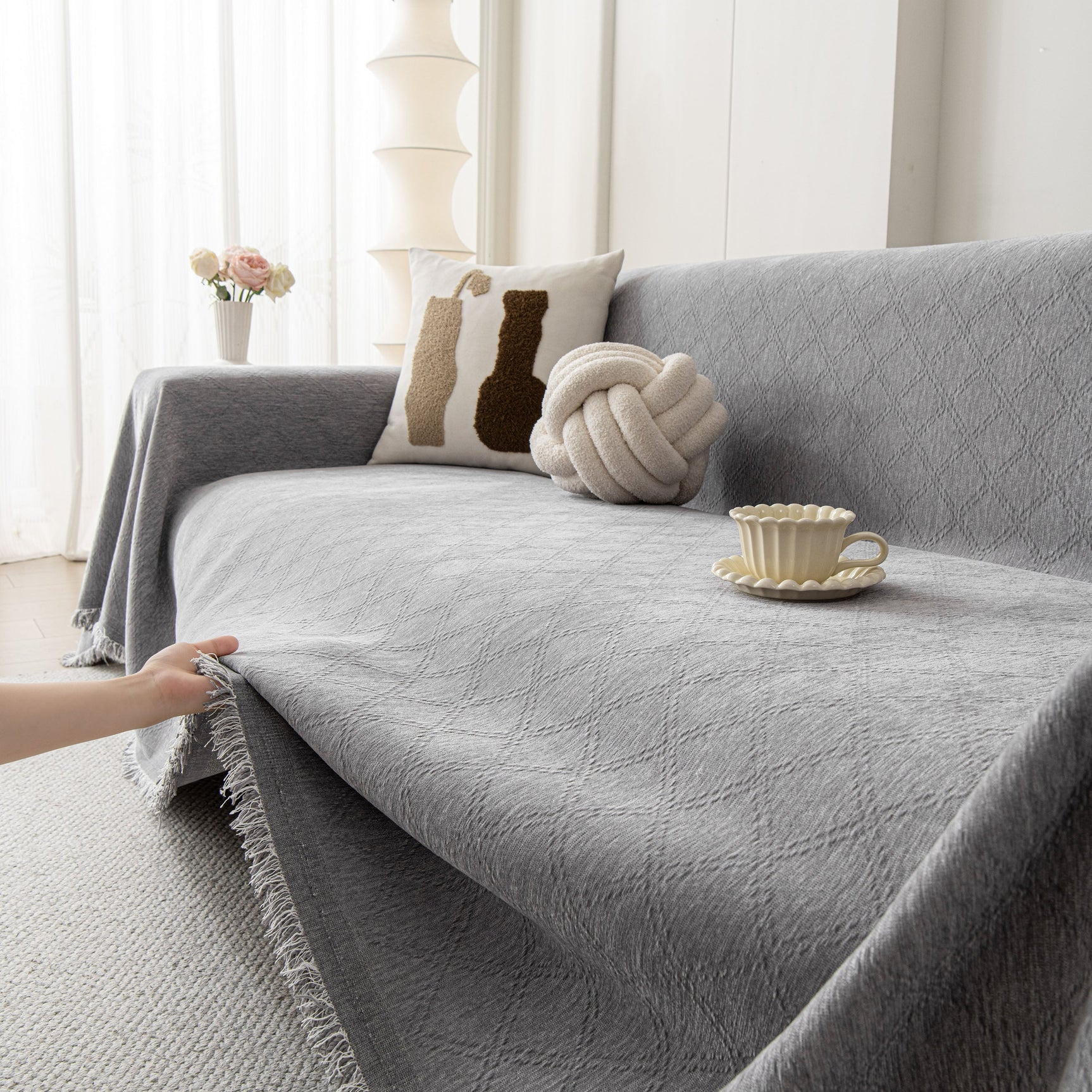 Soft Textured Couch Cover Slipcover Blanket, Modern Couch Covers for Dogs Washable - Ornate Home