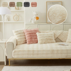 Soft Thick Faux Fur Sofa Cover Stripe Fluffy Fuzzy Non-Slip Washable Couch Covers - Ornate Home