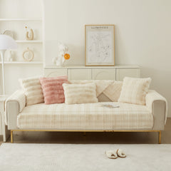 Soft Thick Faux Fur Sofa Cover Stripe Fluffy Fuzzy Non-Slip Washable Couch Covers - Ornate Home