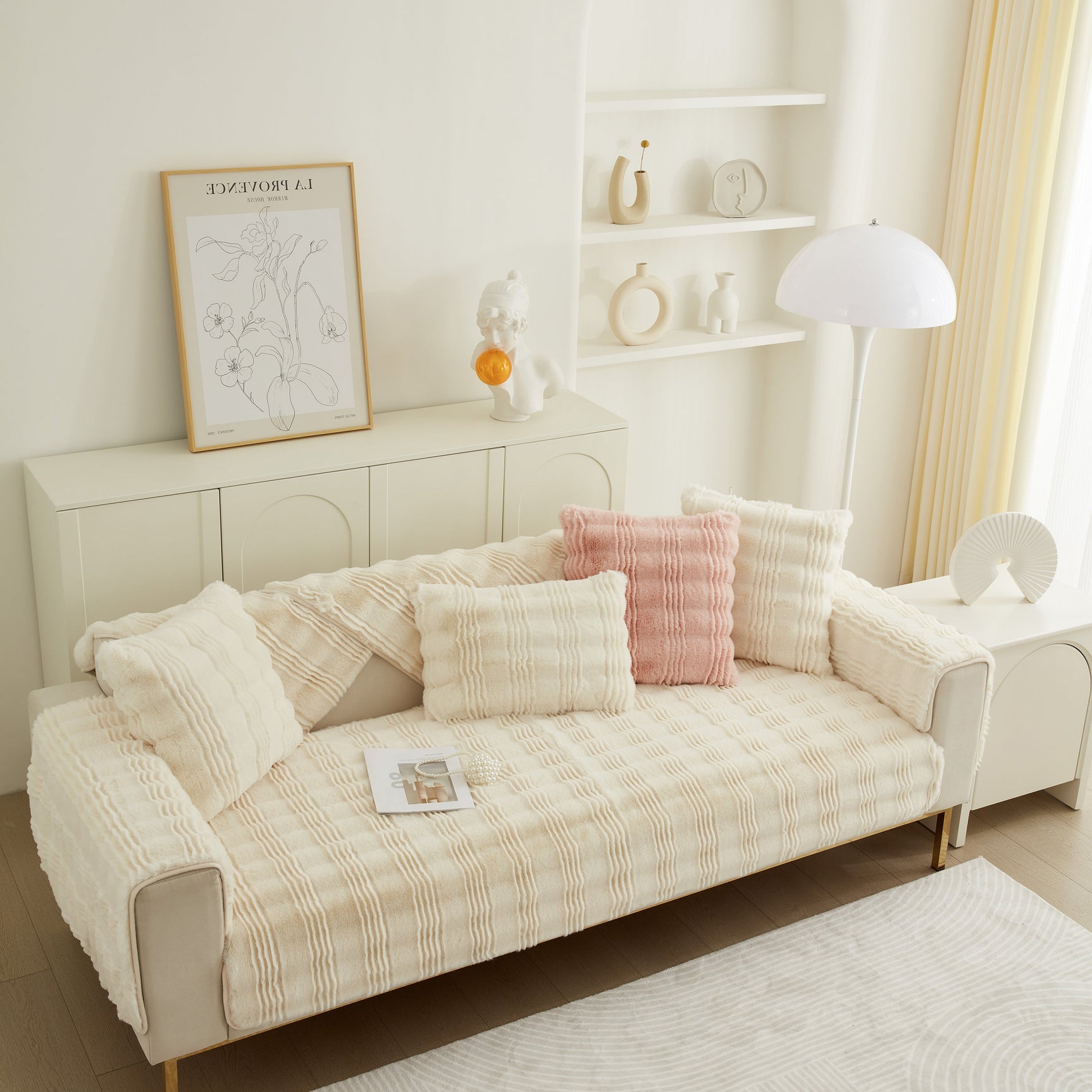 Soft Thick Faux Fur Sofa Cover Stripe Fluffy Fuzzy Non-Slip Washable Couch Covers - Ornate Home