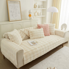 Soft Thick Faux Fur Sofa Cover Stripe Fluffy Fuzzy Non-Slip Washable Couch Covers - Ornate Home