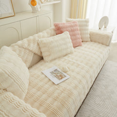 Soft Thick Faux Fur Sofa Cover Stripe Fluffy Fuzzy Non-Slip Washable Couch Covers - Ornate Home