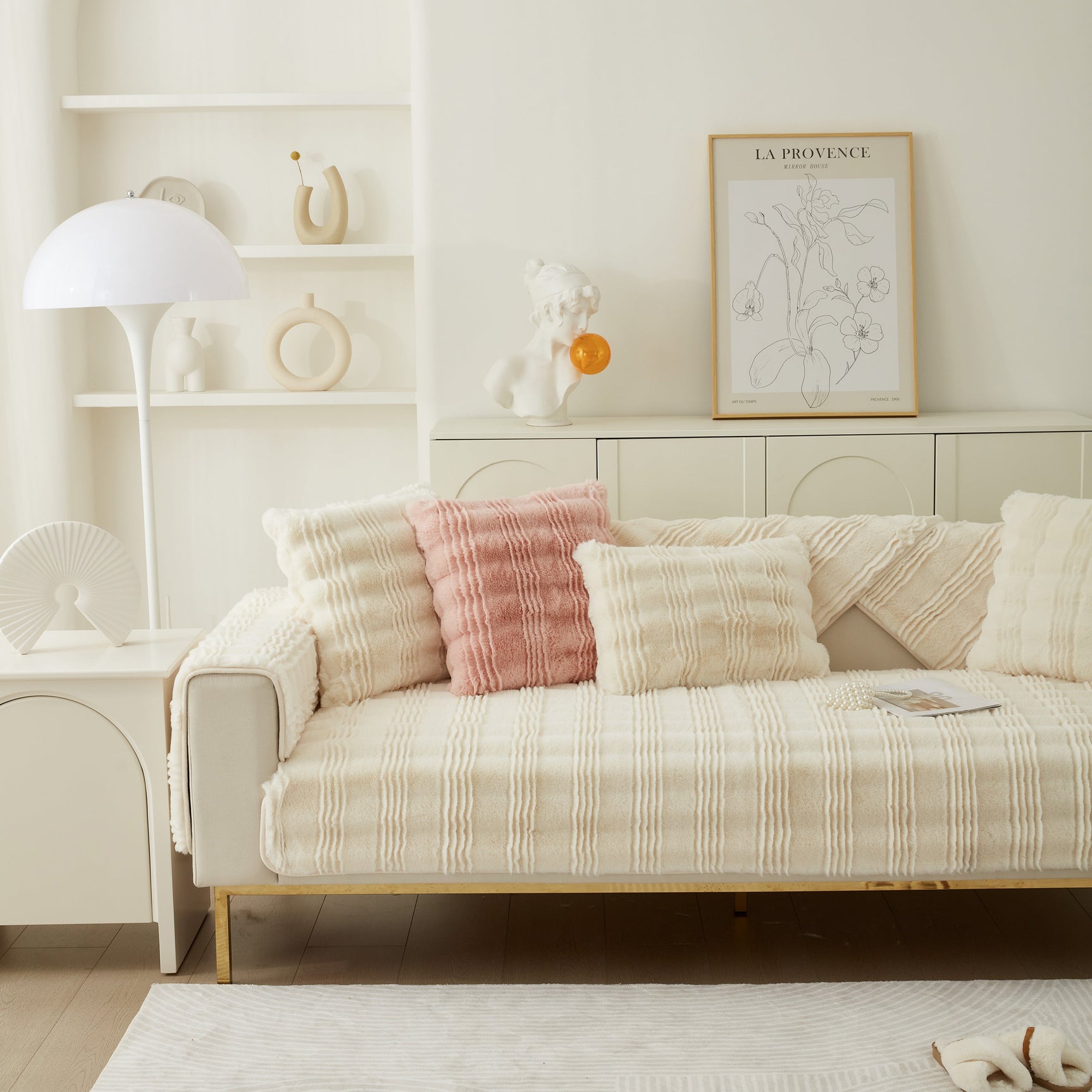 Soft Thick Faux Fur Sofa Cover Stripe Fluffy Fuzzy Non-Slip Washable Couch Covers - Ornate Home
